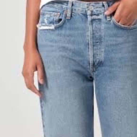 AGOLDE High Rise Straight Leg Jeans Medium Wash Distressed Women’s Size 28 - Picture 4 of 12
